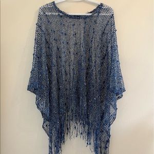 Teal/Blue Beach Cover Up with Fringe NWOT